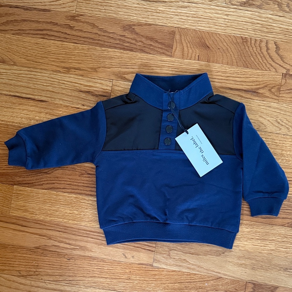 Miles the Label Colorblock Pullover 6M Blue Snap Sweatshirt NWT